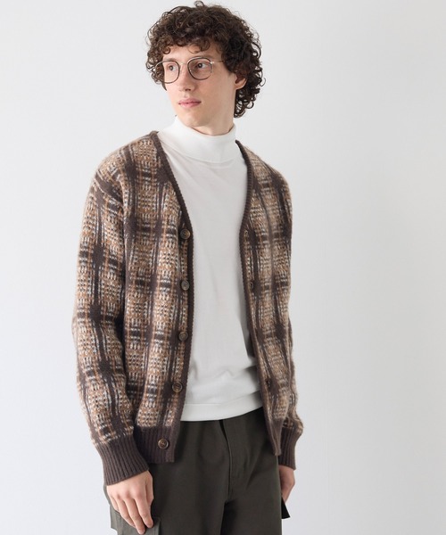 セール】【WEB限定セール】ジャガードチェック柄 モヘヤ風ニット