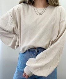 ワッフルクルーネックトップス
