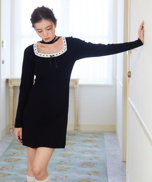 【セール】レーストリミングニットワンピース（ワンピース）｜REDYAZEL（レディアゼル）