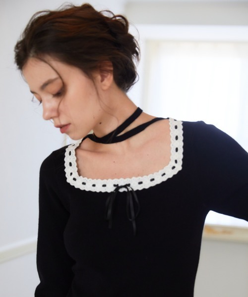 【セール】レーストリミングニットワンピース（ワンピース）｜REDYAZEL（レディアゼル）