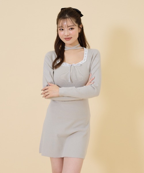 【セール】レーストリミングニットワンピース（ワンピース）｜REDYAZEL（レディアゼル）