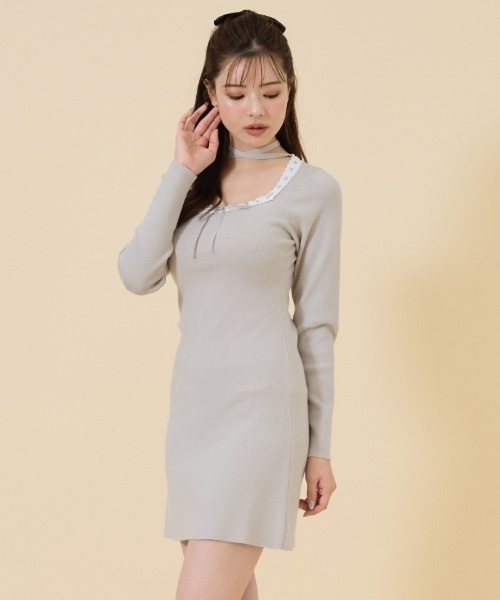 【セール】レーストリミングニットワンピース（ワンピース）｜REDYAZEL（レディアゼル）