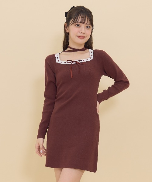 【セール】レーストリミングニットワンピース（ワンピース）｜REDYAZEL（レディアゼル）