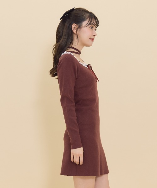 【セール】レーストリミングニットワンピース（ワンピース）｜REDYAZEL（レディアゼル）