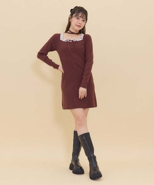 【セール】レーストリミングニットワンピース（ワンピース）｜REDYAZEL（レディアゼル）