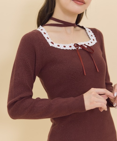 【セール】レーストリミングニットワンピース（ワンピース）｜REDYAZEL（レディアゼル）