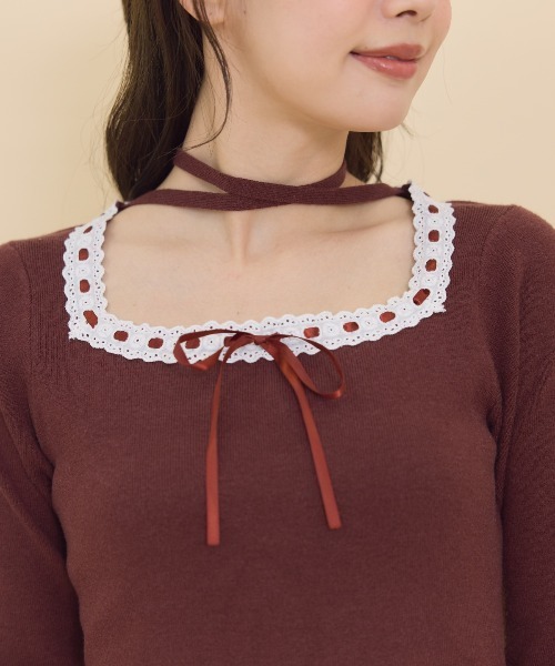 【セール】レーストリミングニットワンピース（ワンピース）｜REDYAZEL（レディアゼル）