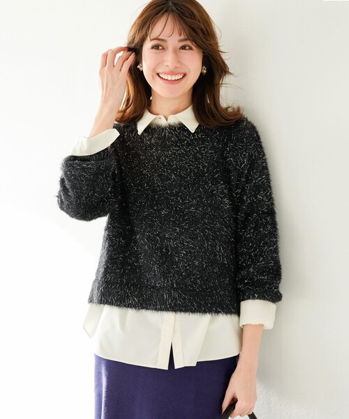 【セール】【洗える】フィルムラメシャギー ニット（ニット/セーター）｜any SiS（エニィスィス）
