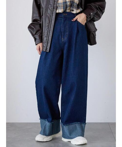 【セール】【WEB限定】ターンバックワイドデニム（その他パンツ）｜Lugnoncure（ルノンキュール）