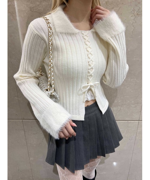 PHILLY(フィリー)の「【PHILLY】バイカラーレースアップトップス(Tシャツ/カットソー・レディース・グレー/ブラック/ホワイト・FREE)」の1枚目の写真