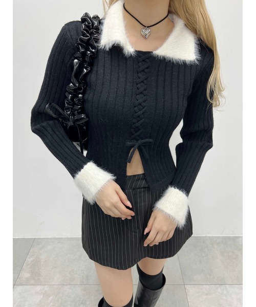 PHILLY(フィリー)の「【PHILLY】バイカラーレースアップトップス(Tシャツ/カットソー・レディース・グレー/ブラック/ホワイト・FREE)」の2枚目の写真