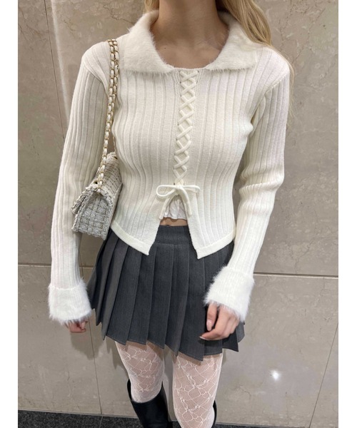 PHILLY(フィリー)の「【PHILLY】バイカラーレースアップトップス(Tシャツ/カットソー・レディース・グレー/ブラック/ホワイト・FREE)」の4枚目の写真