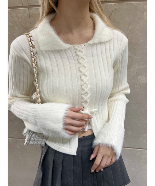 PHILLY(フィリー)の「【PHILLY】バイカラーレースアップトップス(Tシャツ/カットソー・レディース・グレー/ブラック/ホワイト・FREE)」の5枚目の写真