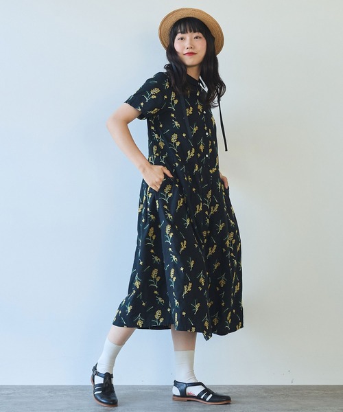 bulle de savon（ビュルデサボン）の「○ミモザ刺繍 シャツワンピース