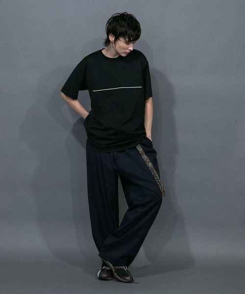 my beautiful landlet(マイビューティフルランドレット)の「【my beautiful landlet】MERCERIZATION JERSEY BASIC T-SH(Tシャツ/カットソー・メンズ・ブラック/オフホワイト・1/0)」の2枚目の写真