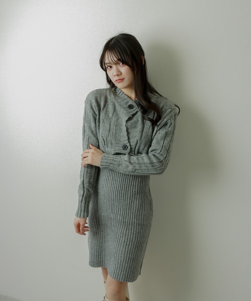 M DOLLY（エムドリー）の「layered knit dress/レイヤードニットドレス（ワンピース・レディース・グレー・FREE）」の3枚目の写真
