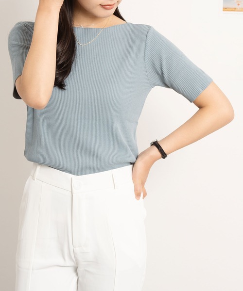 Asterellivi(アステレリビ)の「サマーニットカットソー(Tシャツ/カットソー・レディース・ブルー/グリーン/ピンク/ホワイト/イエロー/ブラック・FREE)」の20枚目の写真