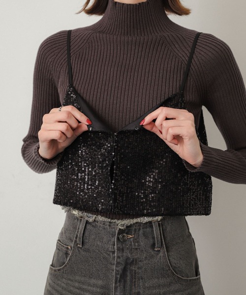 SENSE OF PLACE by URBAN RESEARCH（センスオブプレイスバイアーバンリサーチ）の「スパンコールホックビスチェ（その他トップス・レディース・ブラック/グレー・ONE）」の5枚目の写真