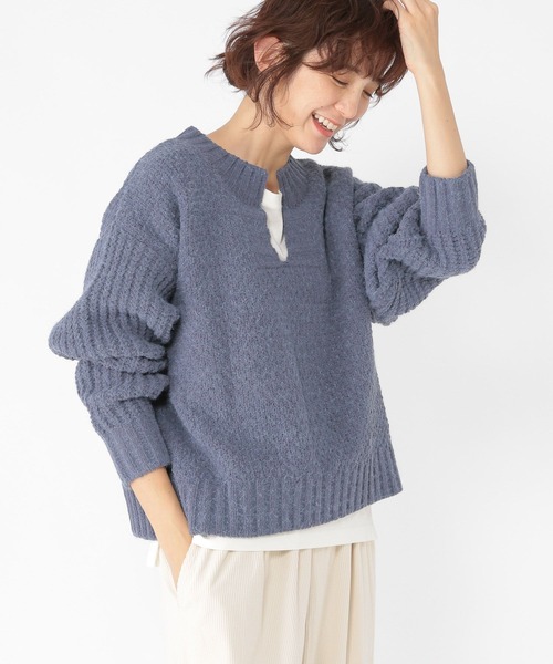 studio CLIP（スタディオクリップ）の「5ゲージシャギーモールキーネックプルオーバー（ニット/セーター・レディース・イエロー/ライトグレー/ブルー・FREE）」の2枚目の写真