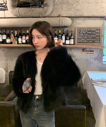 COMON＋（コモンプラス）の「ふわふわモコモコ ファーボレロコート（ノーカラージャケット・レディース）」
