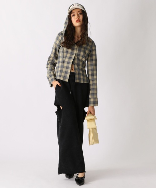 FOREVER 21（フォーエバー トゥエンティーワン）の「【2025SS】チェックフーディコンパクトシャツ（シャツ/ブラウス・レディース・ブラック/ブルー/オレンジ・FREE）」の21枚目の写真