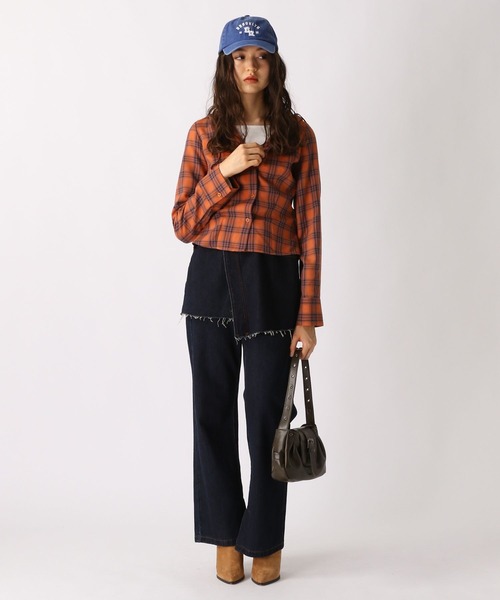 FOREVER 21（フォーエバー トゥエンティーワン）の「【2025SS】チェックフーディコンパクトシャツ（シャツ/ブラウス・レディース・ブラック/ブルー/オレンジ・FREE）」の8枚目の写真