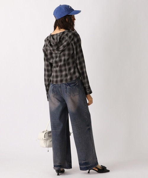 FOREVER 21（フォーエバー トゥエンティーワン）の「【2025SS】チェックフーディコンパクトシャツ（シャツ/ブラウス・レディース・ブラック/ブルー/オレンジ・FREE）」の14枚目の写真