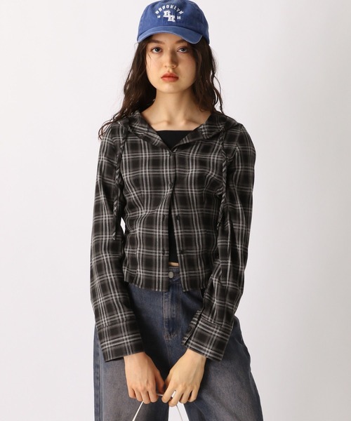 FOREVER 21（フォーエバー トゥエンティーワン）の「【2025SS】チェックフーディコンパクトシャツ（シャツ/ブラウス・レディース・ブラック/ブルー/オレンジ・FREE）」の18枚目の写真