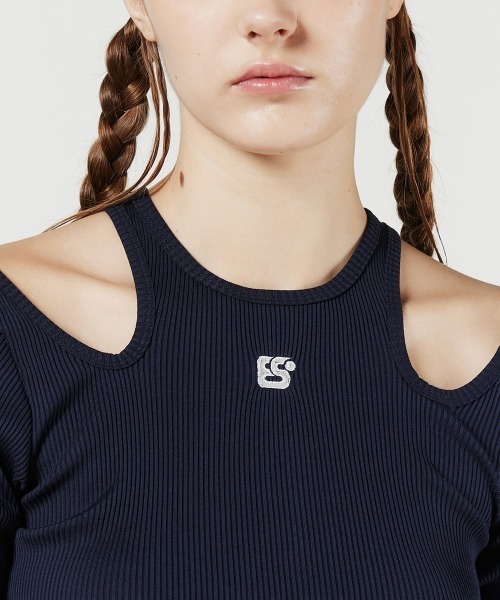 DOUBLE STANDARD CLOTHING（ダブルスタンダードクロージング）の「レンシルテレコカットアウトTシャツ（Tシャツ/カットソー・レディース・オフホワイト/ネイビー/グリーン・38/36）」の14枚目の写真