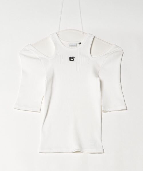 DOUBLE STANDARD CLOTHING（ダブルスタンダードクロージング）の「レンシルテレコカットアウトTシャツ（Tシャツ/カットソー・レディース・オフホワイト/ネイビー/グリーン・38/36）」の9枚目の写真
