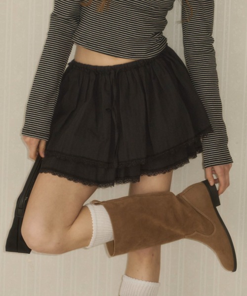 GIUNON（ジウノン）の「hem lace cotton skirt / ヘムレースコットンスカート（スカート・レディース・ホワイト/ブラック・FREE）」の6枚目の写真