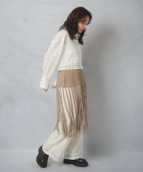 Lull(ルル)の「【Lull / ルル】フリンジスカート(レイヤード用)(スカート・レディース・チャコール/モカ/オフホワイト・ONESIZE)」の10枚目の写真