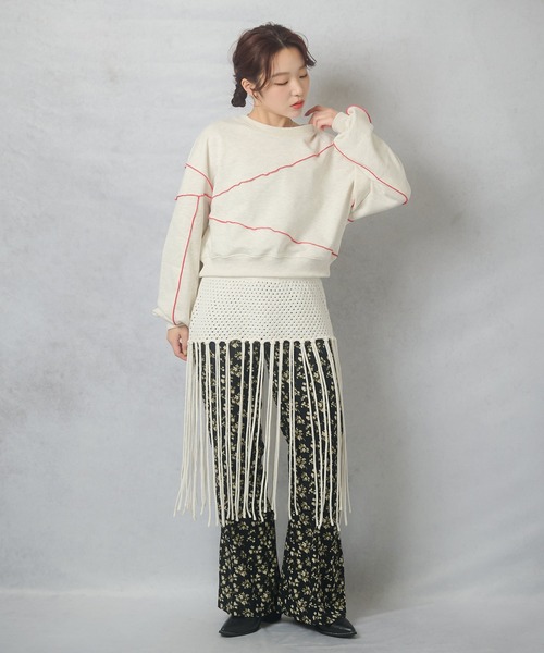 Lull(ルル)の「【Lull / ルル】フリンジスカート(レイヤード用)(スカート・レディース・チャコール/モカ/オフホワイト・ONESIZE)」の7枚目の写真