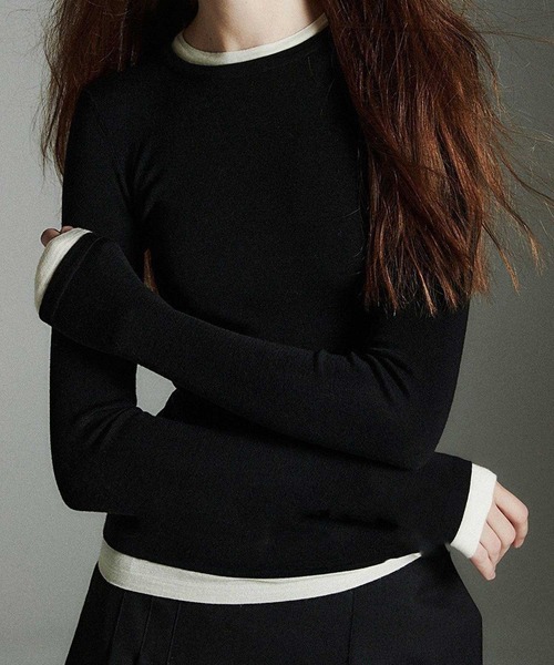 衿袖ﾊﾞｲｶﾗｰｼﾝﾌﾟﾙﾆｯﾄ（ニット/セーター）｜CADBURY（キャドバリー）