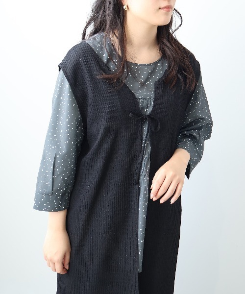 leswel(レスウェル)の「【L~5L 大きいサイズ】レーシージャガードロングジレ(ベスト・レディース・ブラック/クリーム・L/LL/3L/4L/5L)」の4枚目の写真