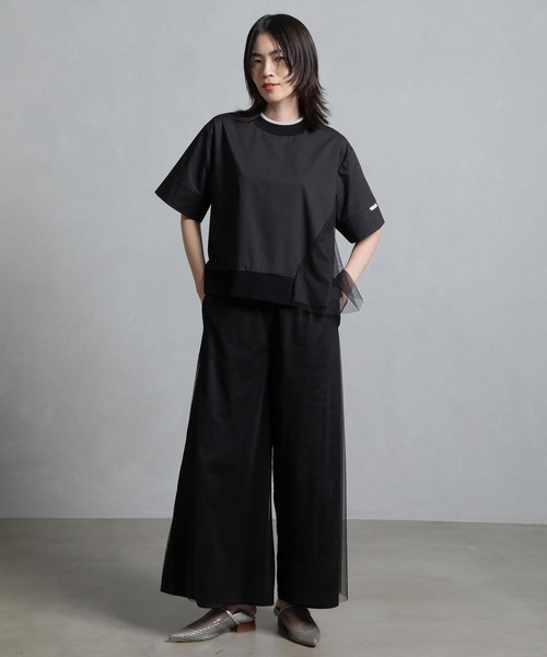 マルシャルテル MARECHAL TERRE リブチュールトップス Tシャツ 黒 セール】リブチュールトップス（Tシャツ/カットソー）｜MARECHAL