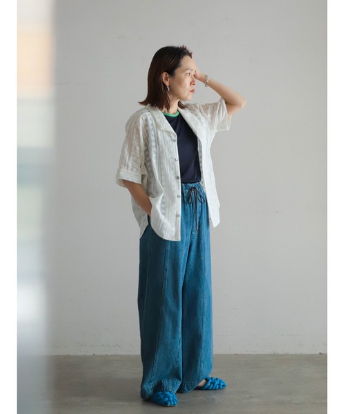 ストライプフラワー刺繍 変形カラーシャツ | NOMBRE IMPAIR