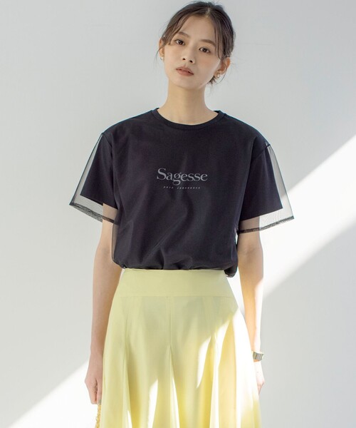 組曲（クミキョク）の「チュールロゴ Ｔシャツ（Tシャツ/カットソー・レディース・アイボリー系/ブラック系・3/2）」の2枚目の写真