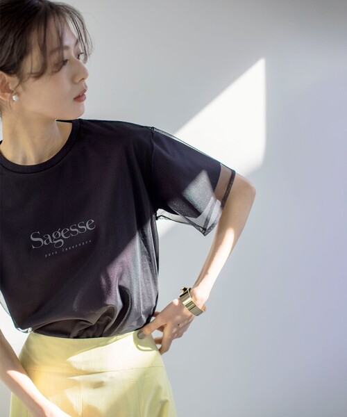 組曲（クミキョク）の「チュールロゴ Ｔシャツ（Tシャツ/カットソー・レディース・アイボリー系/ブラック系・3/2）」の3枚目の写真