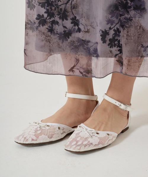 TINA：JOJUN（ティーナジョジュン）の「リボン付き レースバレエシューズ TINA：JOJUN（バレエシューズ・レディース・アイボリー/ピンク・S/M/L）」の4枚目の写真