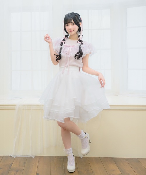 mellfy memory(メルフィーメモリー)の「Angelic tulle & ribbonニット(ニット/セーター・レディース・ホワイト/ピンク・FREE)」の5枚目の写真
