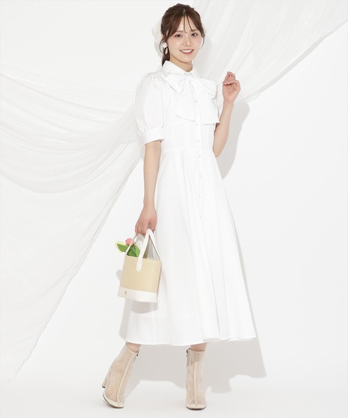 WILLSELECTION(ウィルセレクション)の「リボンタイコルセットシャツワンピース(ワンピース・レディース・オフホワイト/サックスブルー/ネイビー/ブラック系その他・FREE)」の2枚目の写真