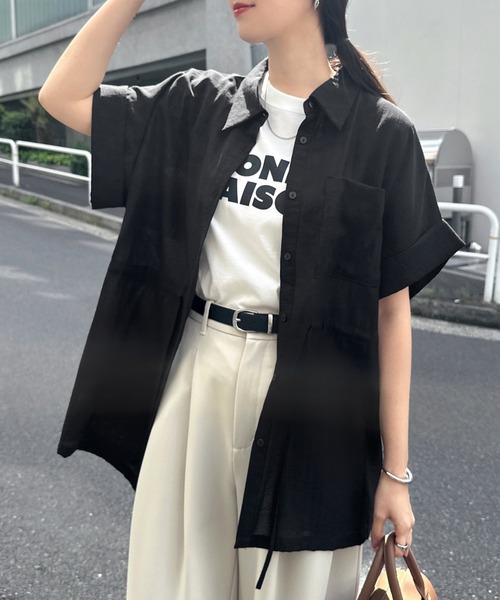 andme（アンドミー）の「【新色追加】リネンブレンド2wayシアーシャツブラウス（シャツ/ブラウス・レディース・ブラウン/ブラック/ライトベージュ/モカ・M）」の2枚目の写真