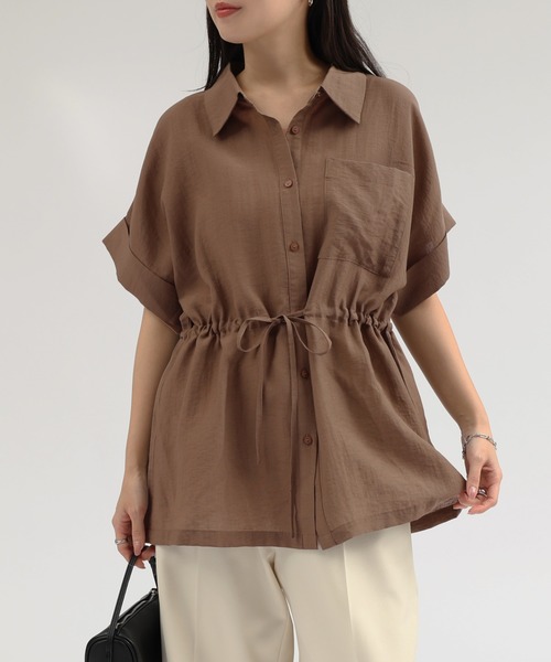 セール】【新色追加】リネンブレンド2wayシアーシャツブラウス（シャツ