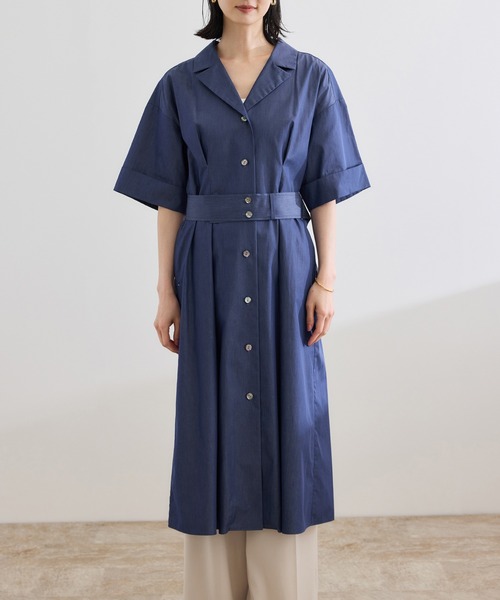 ROPE'（ロペ）の「【洗える】シャツワンピース（無地・ストライプ）（シャツワンピース・レディース・ホワイト系その他/ネイビー・FREE）」の3枚目の写真