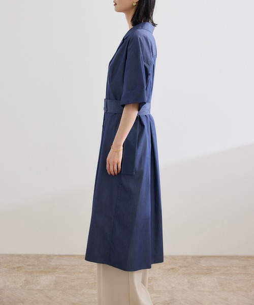 ROPE'（ロペ）の「【洗える】シャツワンピース（無地・ストライプ）（シャツワンピース・レディース・ホワイト系その他/ネイビー・FREE）」の4枚目の写真