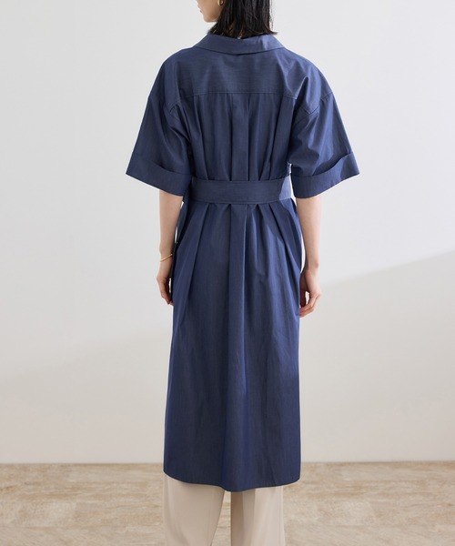 ROPE'（ロペ）の「【洗える】シャツワンピース（無地・ストライプ）（シャツワンピース・レディース・ホワイト系その他/ネイビー・FREE）」の5枚目の写真