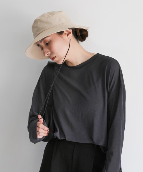 select MOCA(セレクトモカ)の「ストラップ付き撥水2WAYワイドブリムハット(ハット・レディース・ベージュ/カーキ/ブラック・FREE)」の18枚目の写真