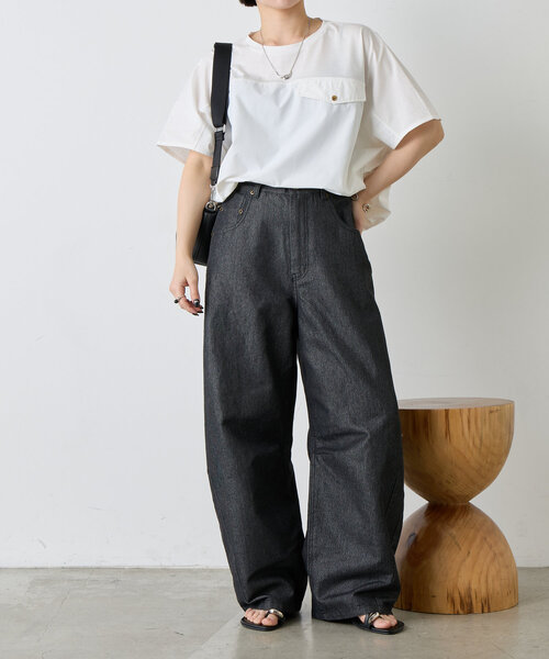 Jena espace merveilleux（ジェナ　エスパスメルヴェイユ）の「フハク切替シルケットカットソー（Tシャツ/カットソー・レディース・ライトグレー/チャコールグレー/オフホワイト・FREE）」の5枚目の写真