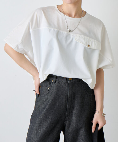 Jena espace merveilleux（ジェナ　エスパスメルヴェイユ）の「フハク切替シルケットカットソー（Tシャツ/カットソー・レディース・ライトグレー/チャコールグレー/オフホワイト・FREE）」の8枚目の写真